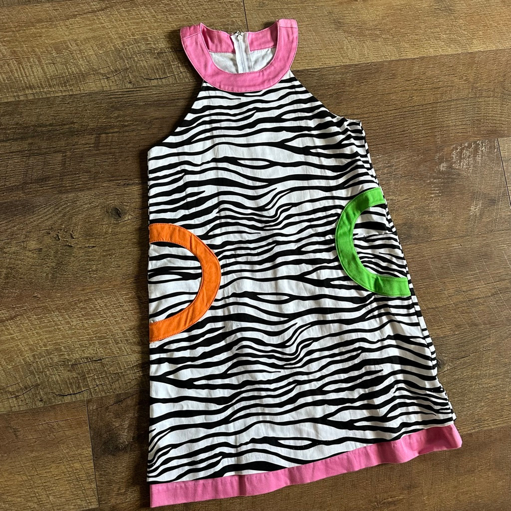 Girls Peaches 'n Cream Casual Dress Size 8 White Black Pink Zebra